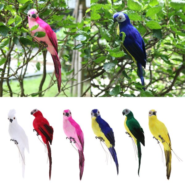 Maxbell 2x Realistic Parrot Artificial Feather Bird Animal Ornament White & Rose Red Online now